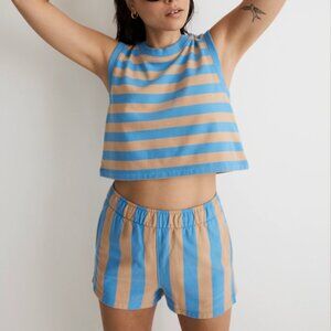 Terry Crop Tank Top and Shorts SET in Stripe - Medium - Ornamental Blue